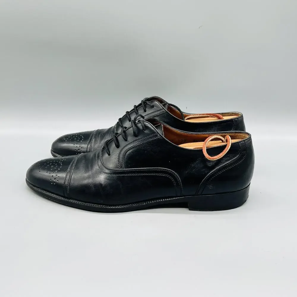 Ferragamo Shoes Mens 8.5 Black Leather Cap Toe Oxford Dres Lace Up Classic
